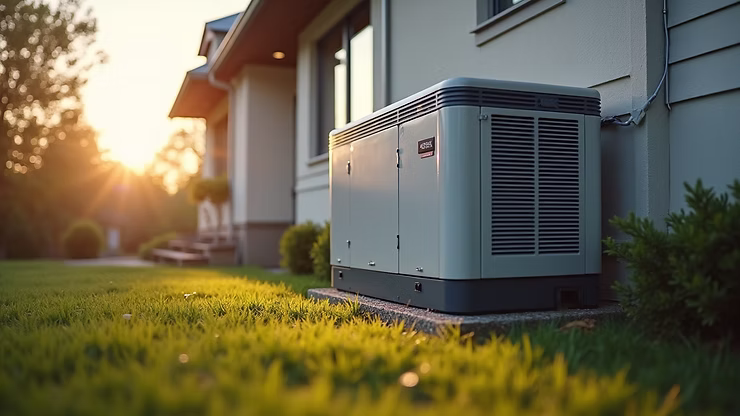 Standby generator installed on a home exterior, providing backup power for Snohomish County homeowners.